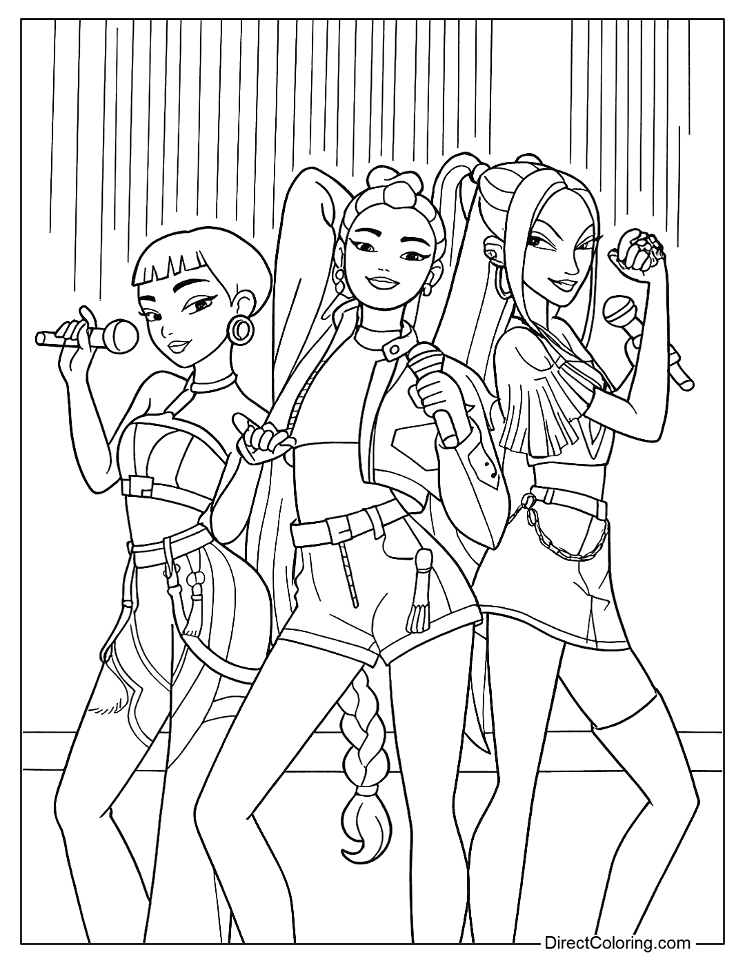 K-Pop Demon Hunters in Concert Coloring Page Printable